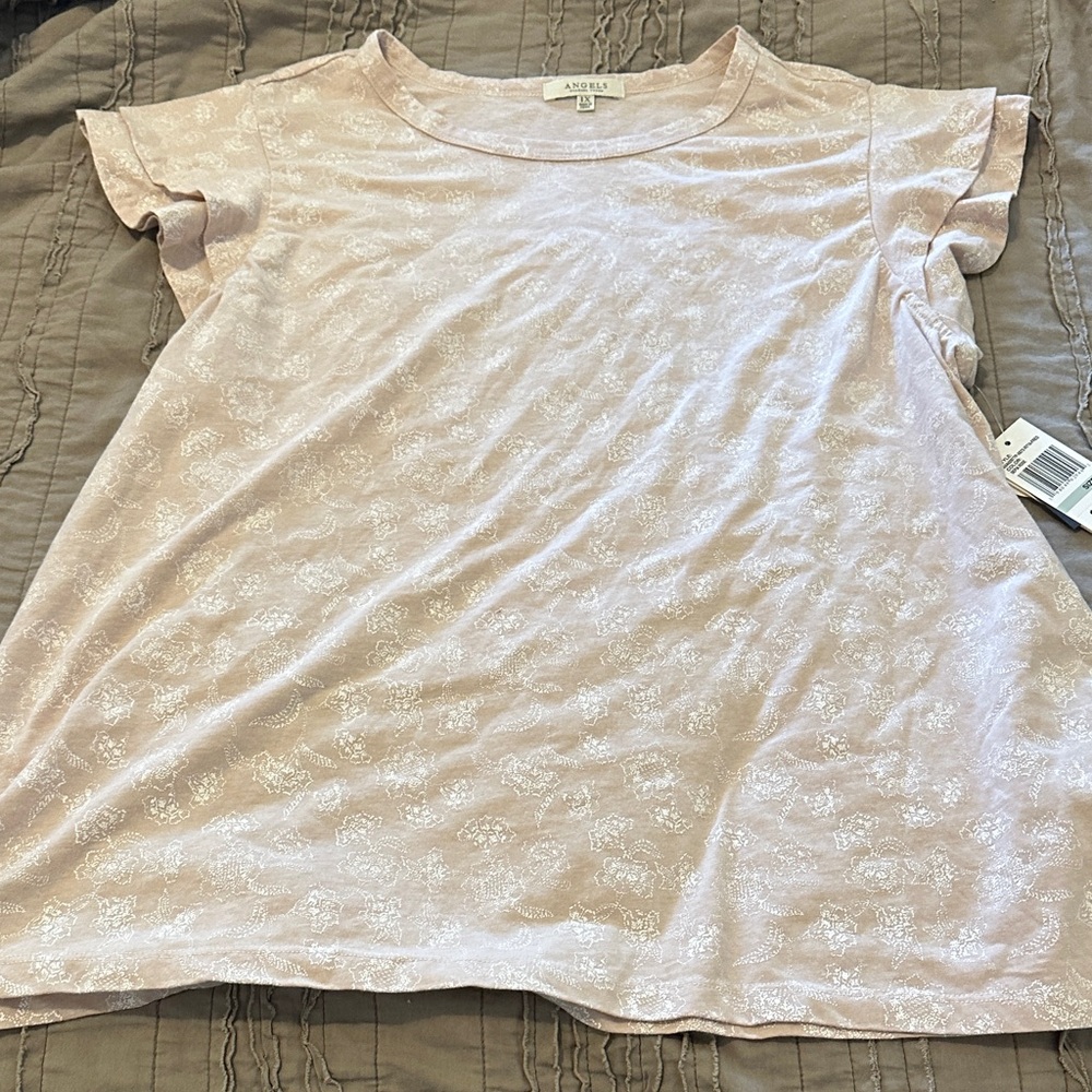 Angels Women's Soft Pink Short Sleeve Top(sepia rose color)   Ruffled sleeve